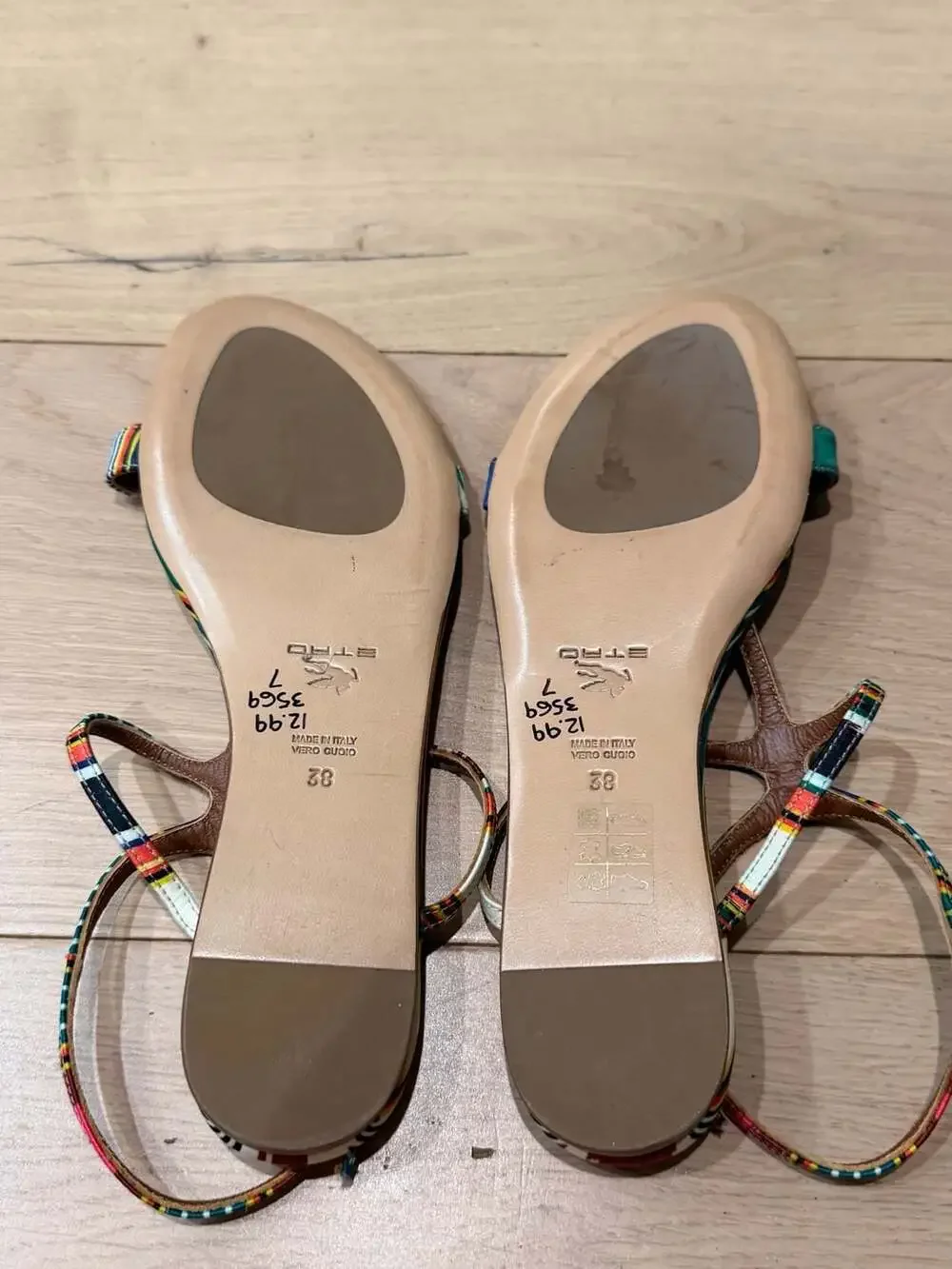 Etro Multicolor Satin Flat T-Strap Sandals